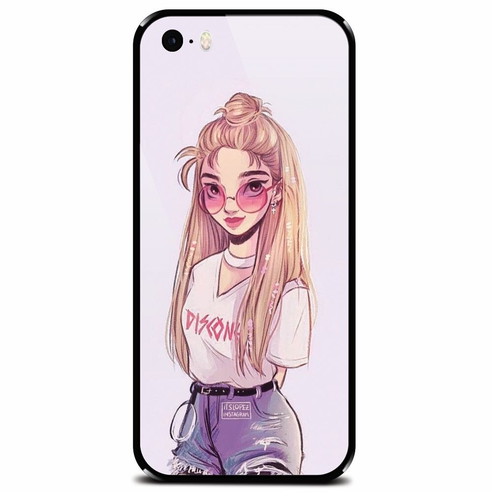Husa din sticla securizata pentru Apple iPhone 5, Girl Look