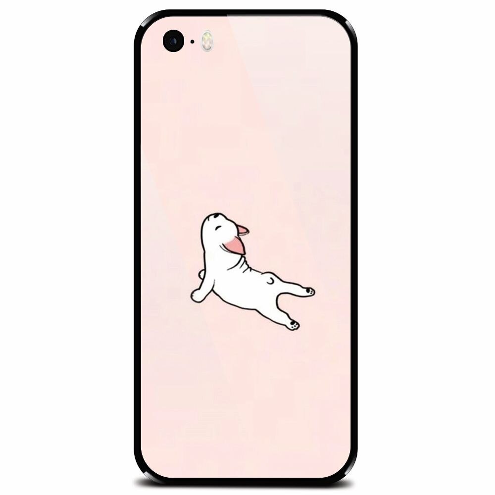 Husa din sticla securizata pentru Apple iPhone 5, Cute Dog Streching