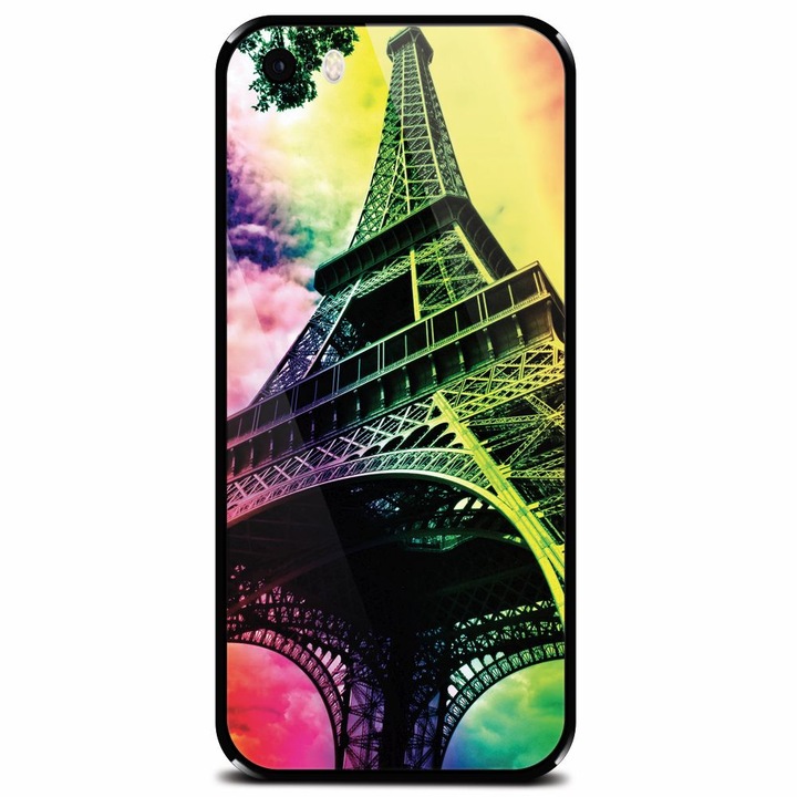 Edzett üvegtok Apple iPhone 5, Eiffel Tower 002 telefonhoz