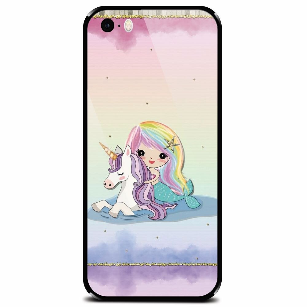 Husa din sticla securizata pentru Apple iPhone 5, Mermaid Unicorn Play