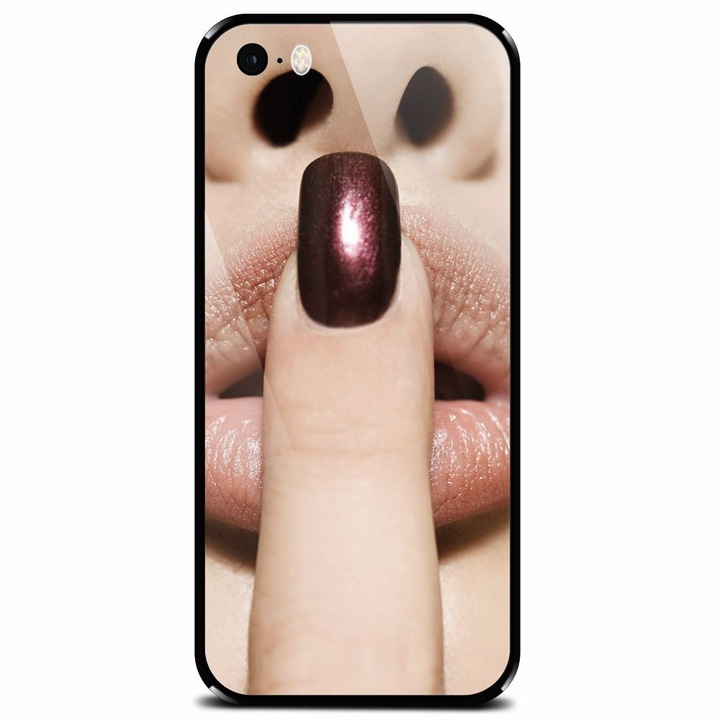 Edzett üvegtok Apple iPhone 5 telefonhoz, Finger Purple Nailpolish Girl Lips