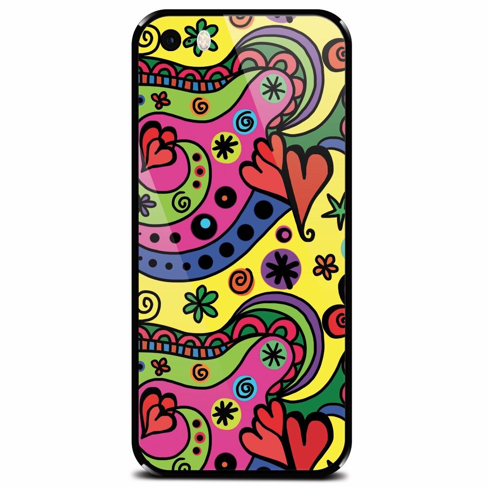 Husa din sticla securizata pentru Apple iPhone 5, Heart Color