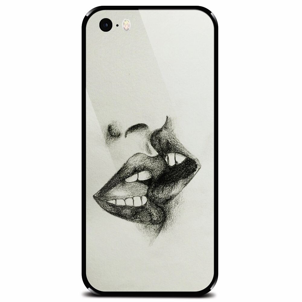 Husa din sticla securizata pentru Apple iPhone 5, Kiss