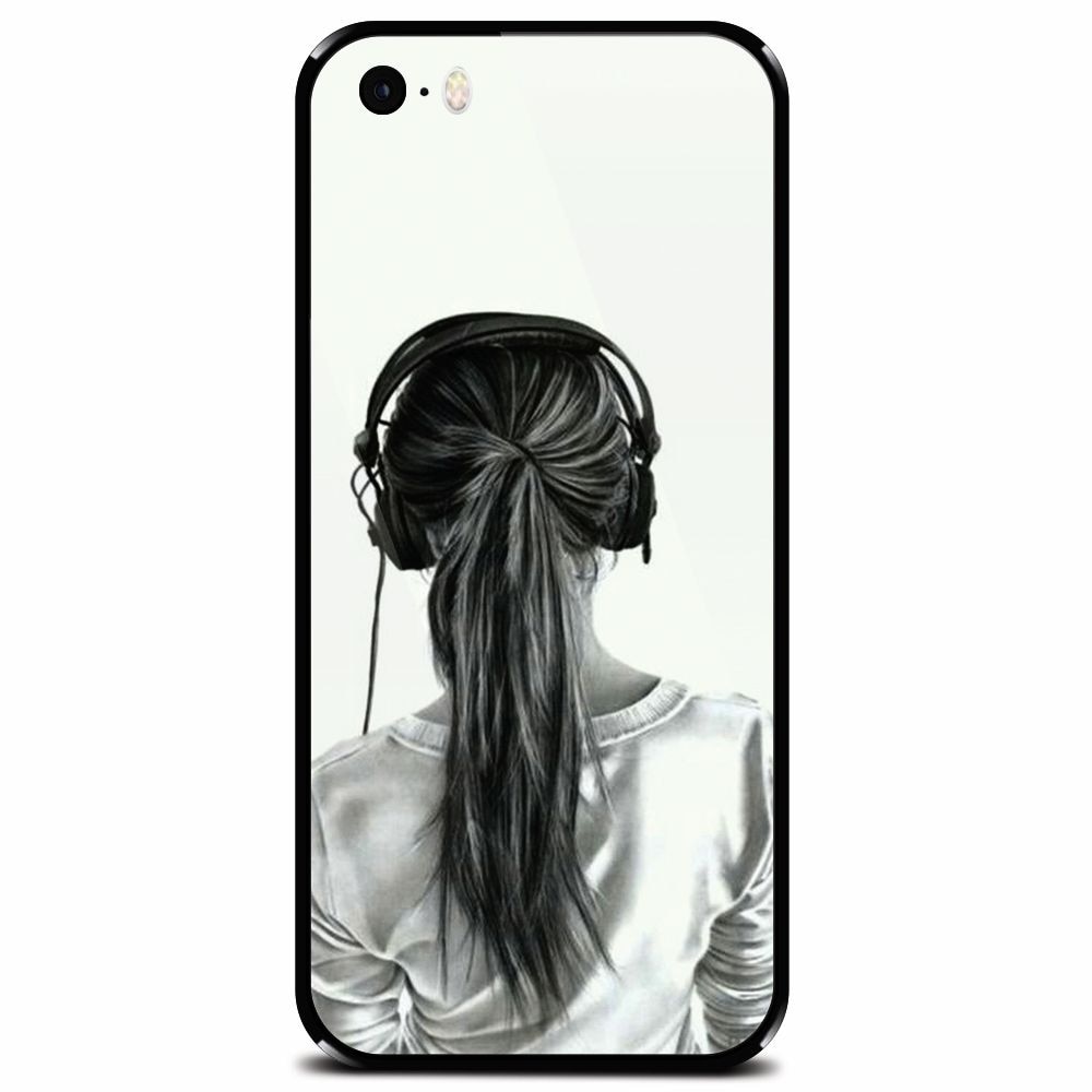 Husa din sticla securizata pentru Apple iPhone 5, Girl With Headphone