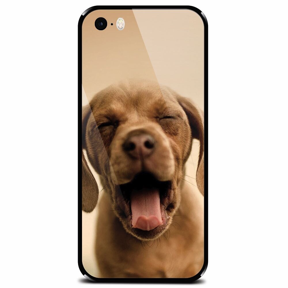 Husa din sticla securizata pentru Apple iPhone 5, Cute Yawning Puppy