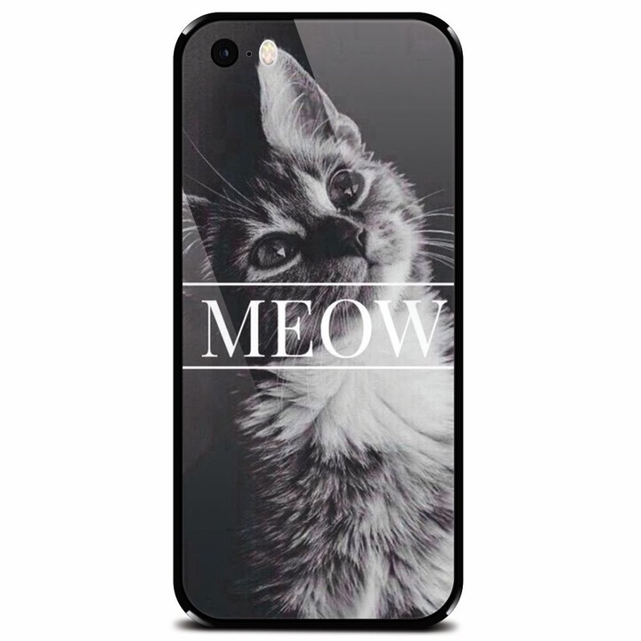 Edzett üvegtok Apple iPhone 5-höz, Miau Cute Cat
