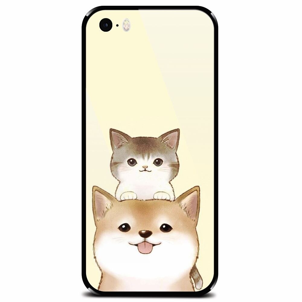 Husa din sticla securizata pentru Apple iPhone 5, Two Cat