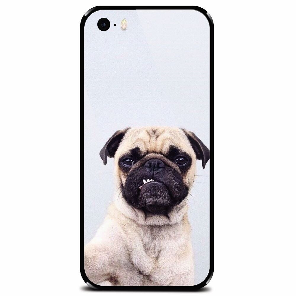Husa din sticla securizata pentru Apple iPhone 5, Simple Pug Selfie