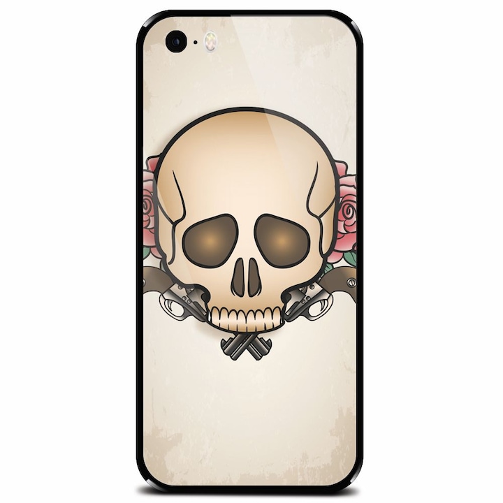 Edzett üvegtok Apple iPhone 5, Skulls And Roses telefonokhoz