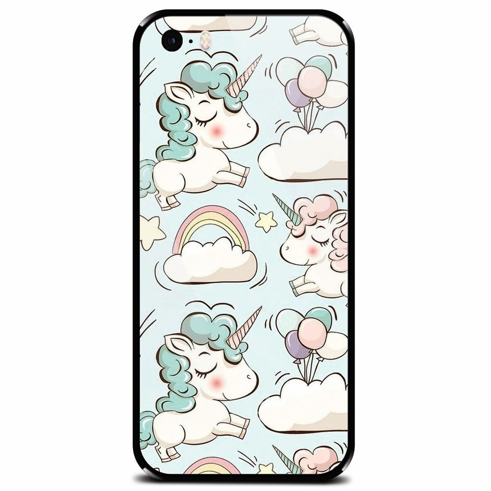 Husa din sticla securizata pentru Apple iPhone 5, Unicorns And Clouds