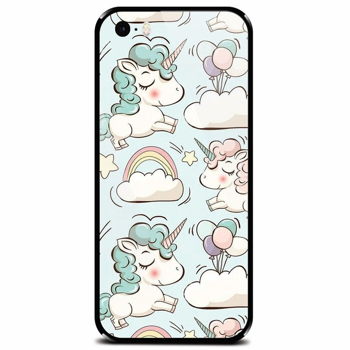 Edzett üvegtok Apple iPhone 5, Unicorns And Clouds telefonokhoz