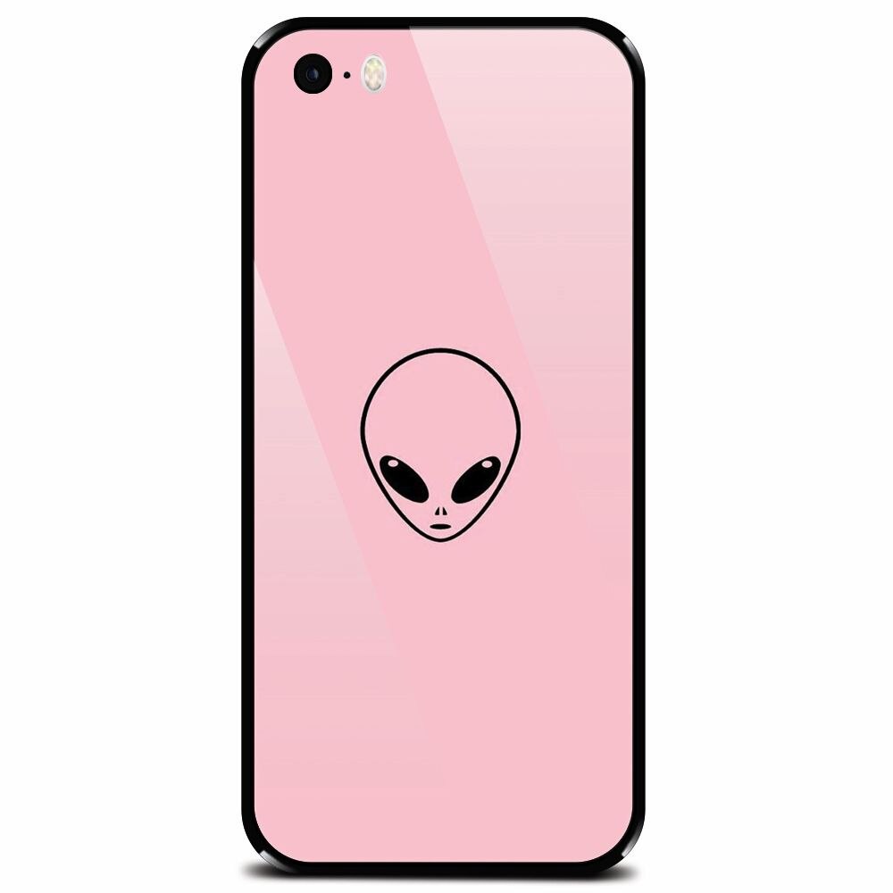 Husa din sticla securizata pentru Apple iPhone 5, Pink Alien