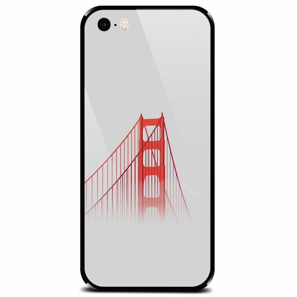 Husa din sticla securizata pentru Apple iPhone 5, Red Bridge In Clouds