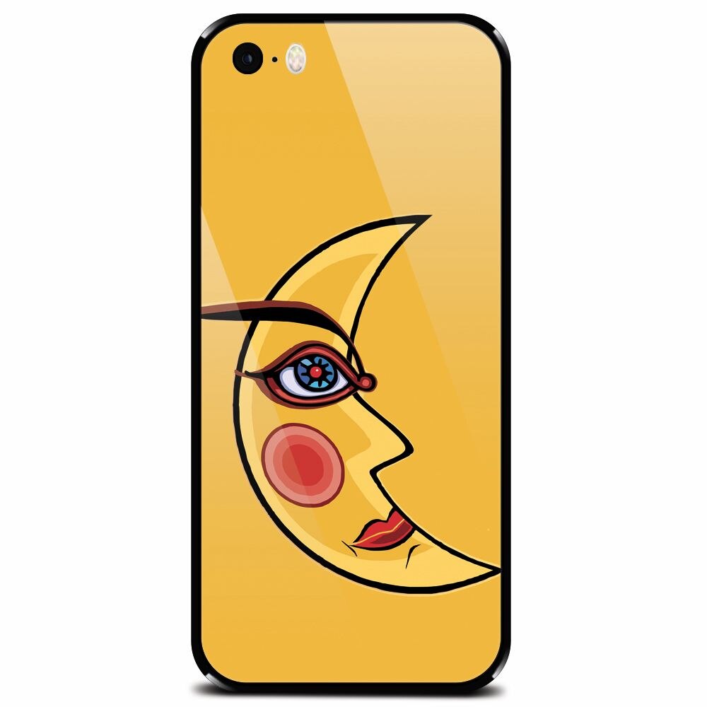 Husa din sticla securizata pentru Apple iPhone 5, Yellow Moon