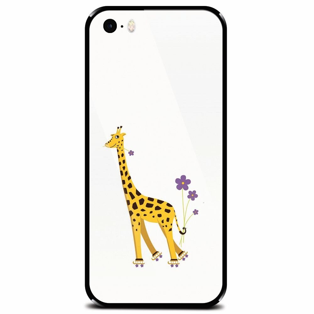 Husa din sticla securizata pentru Apple iPhone 5, Rollerskating Girafe Illustration