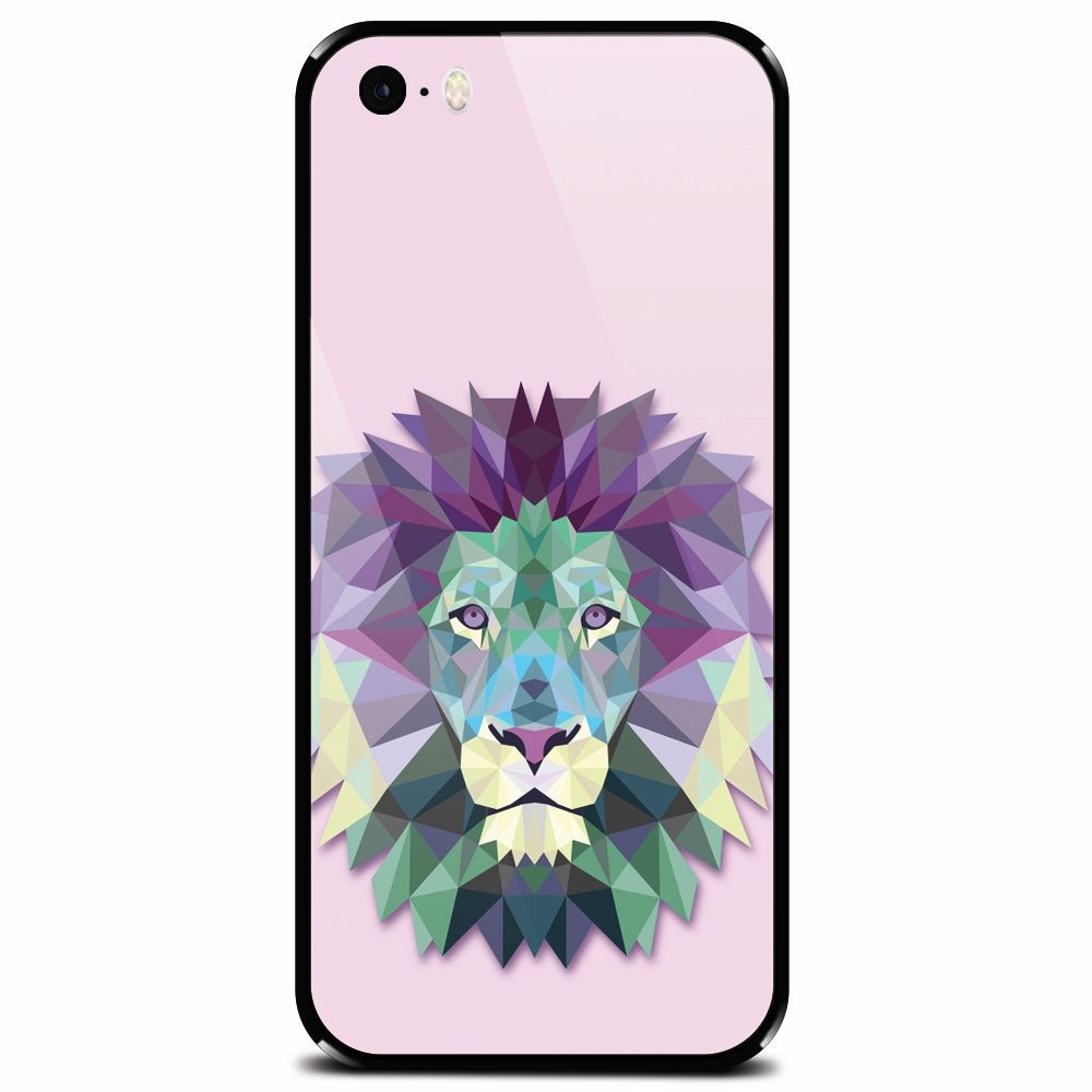 Husa din sticla securizata pentru Apple iPhone 5, Polygon Lion