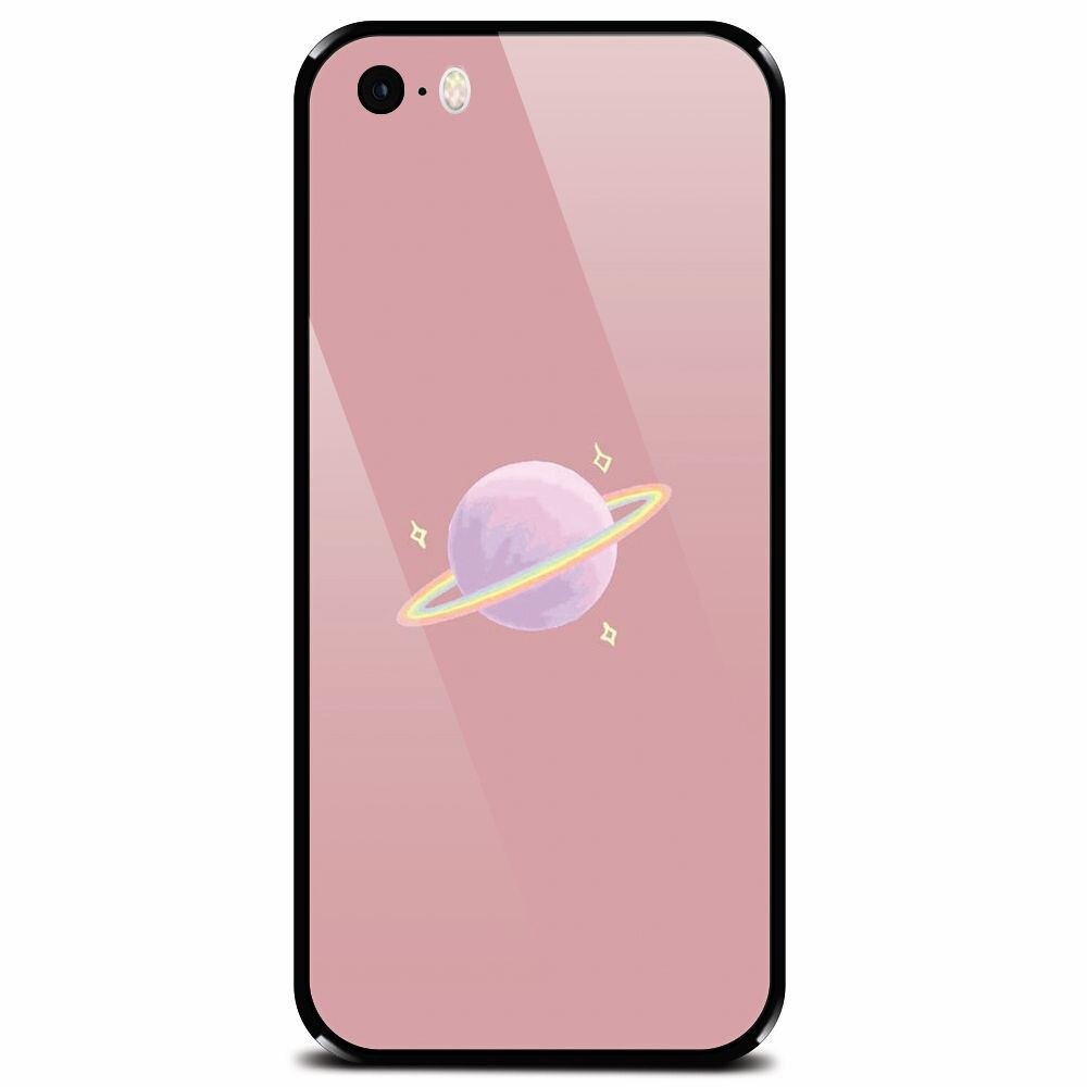 Husa din sticla securizata pentru Apple iPhone 5, Saturn On Pink