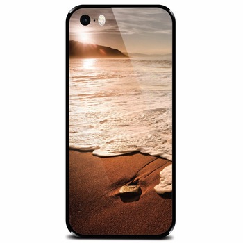 Husa din sticla securizata pentru Apple iPhone 5, Sunset Foamy Beach Wave Husa din sticla securizata pentru Apple iPhone 5, Sunset Foamy Beach Wave