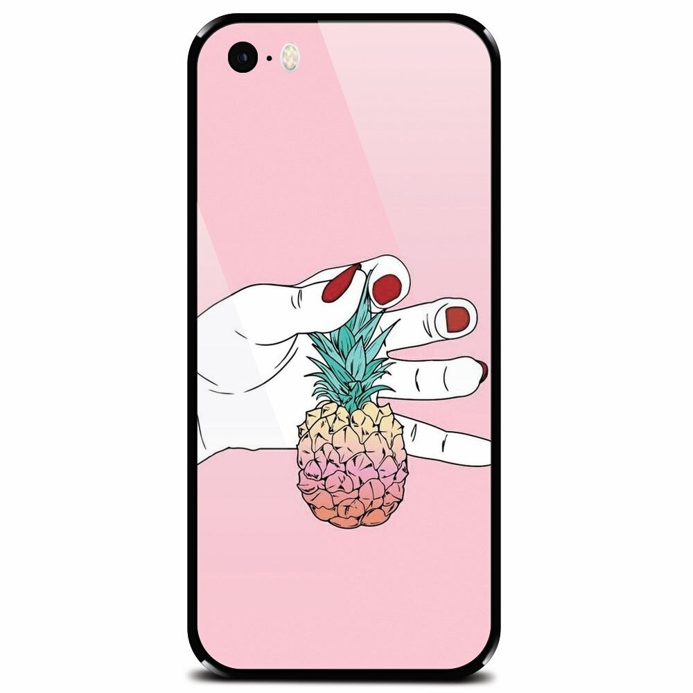 Husa din sticla securizata pentru Apple iPhone 5, Rainbow Pinepple