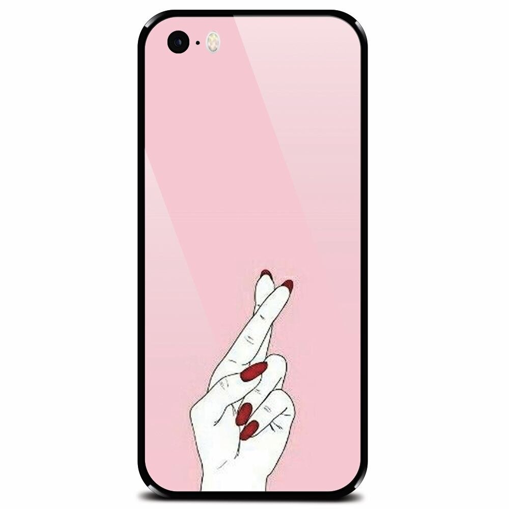 Husa din sticla securizata pentru Apple iPhone 5, Pink Finger Cross