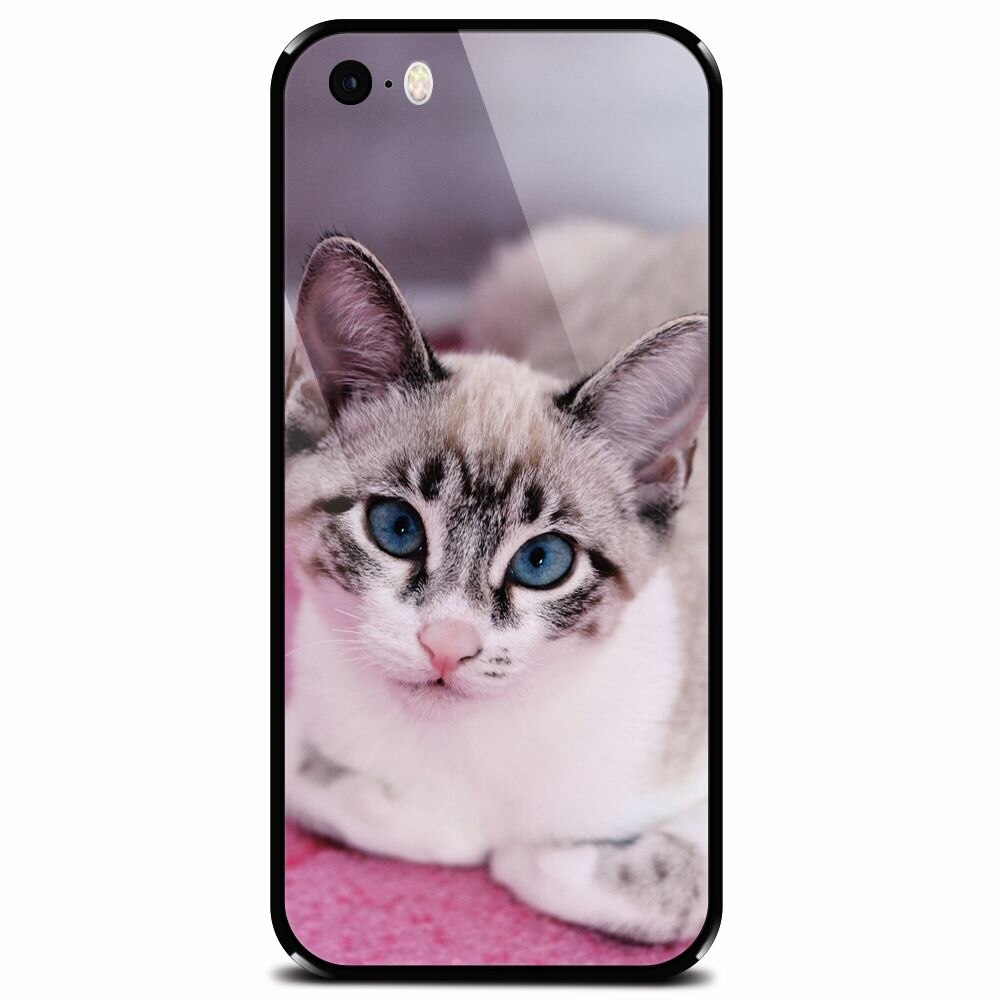 Husa din sticla securizata pentru Apple iPhone 5, Siamese Kitty