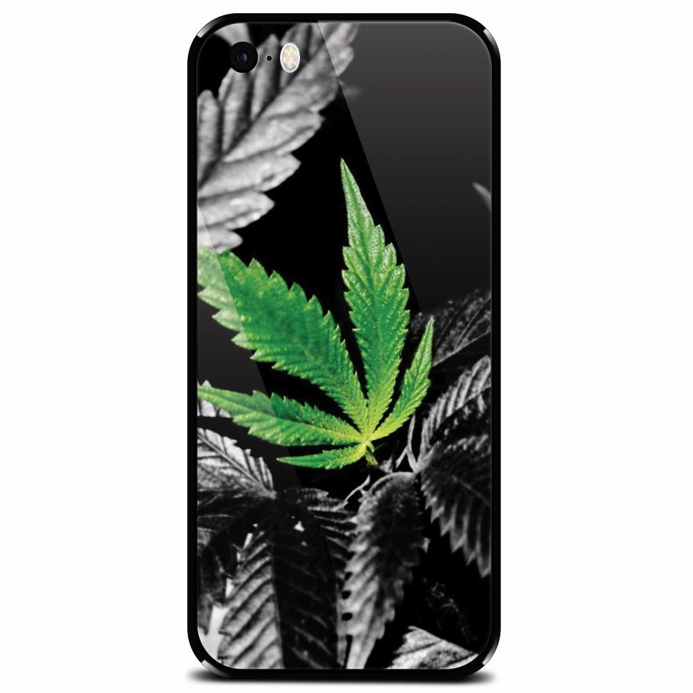 Husa din sticla securizata pentru Apple iPhone 5, Trippy Pot Leaf Green