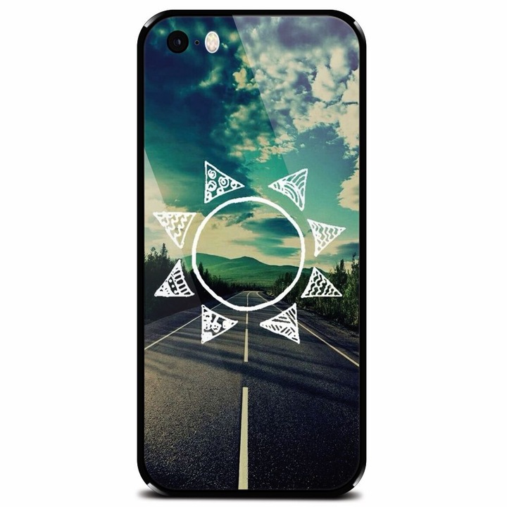 Edzett üvegtok Apple iPhone 5, Sun On The Road telefonhoz