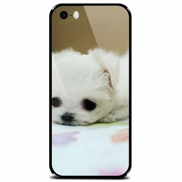 Edzett üvegtok Apple iPhone 5, Puppies 001 készülékhez