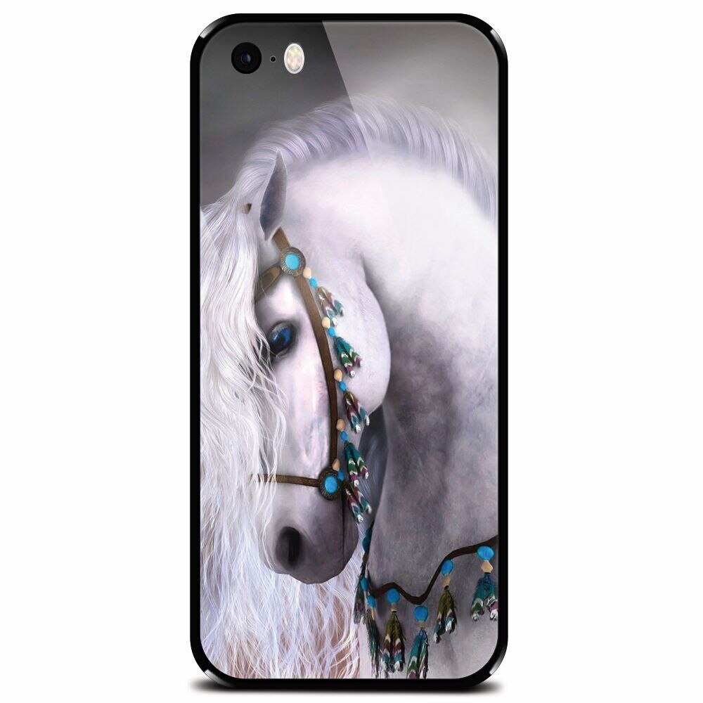 Husa din sticla securizata pentru Apple iPhone 5, White Horse