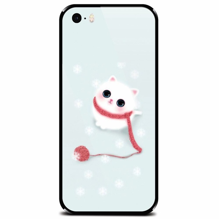 Edzett üvegtok Apple iPhone 5-höz, Cute Cat