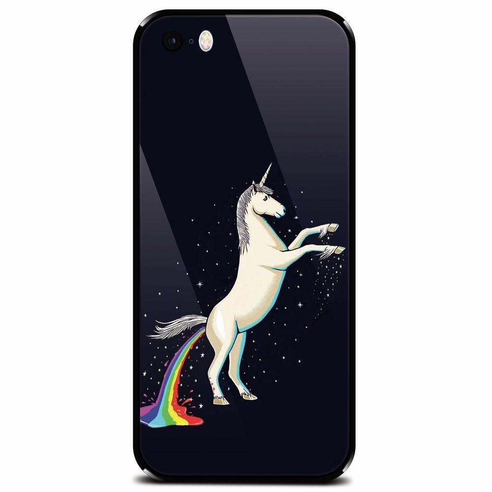 Husa din sticla securizata pentru Apple iPhone 5, Unicorn Shitting Rainbows