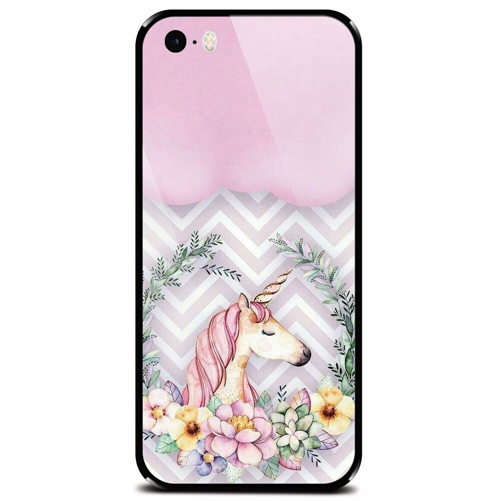 Husa din sticla securizata pentru Apple iPhone 5, Aesthetic Unicorn