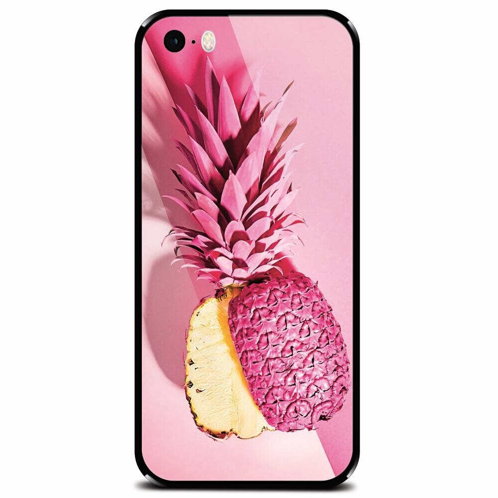 Husa din sticla securizata pentru Apple iPhone 5, Pink Pineapple