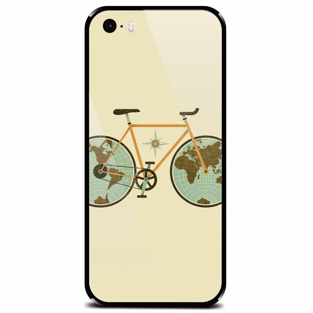 Husa din sticla securizata pentru Apple iPhone 5, Retro Bicycle Illustration