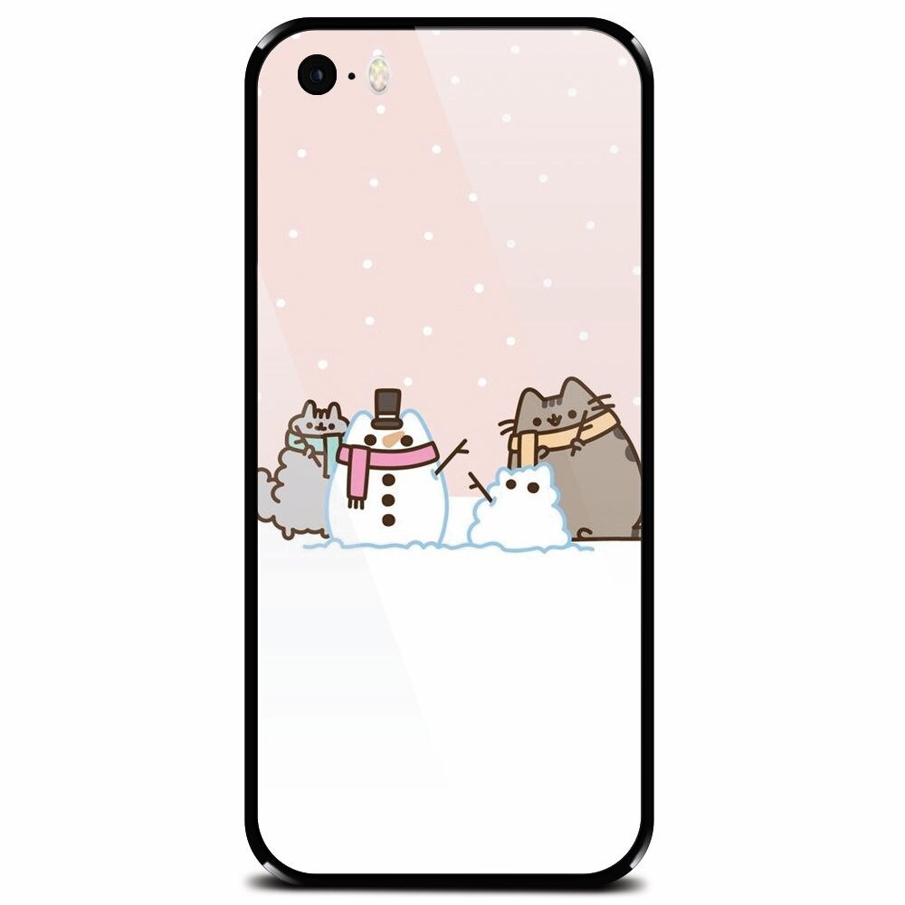 Husa din sticla securizata pentru Apple iPhone 5, Cat And Snowman
