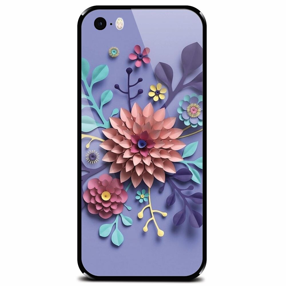 Husa din sticla securizata pentru Apple iPhone 5, Flower Artwork