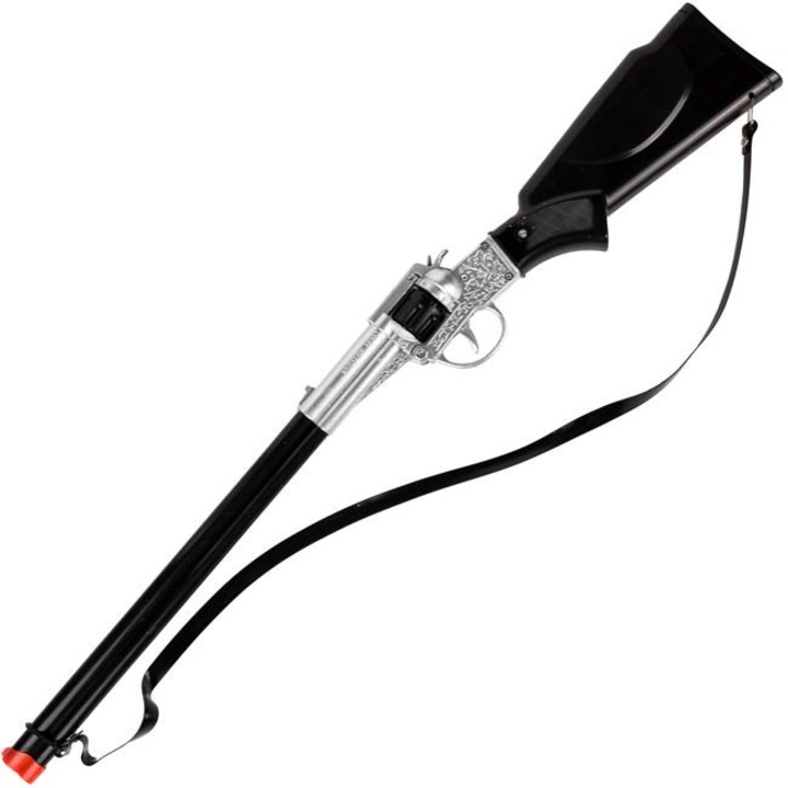 Pusca de jucarie pentru copii, model cu 8 gloante, argintiu/negru