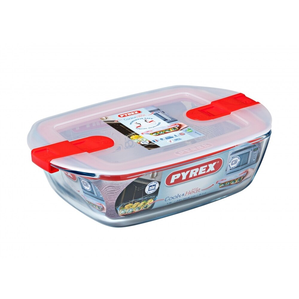 Vas Rectangular Sticla Termorezistenta Cu Capac 0.4 L, Pyrex