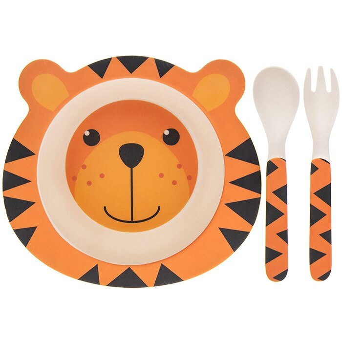 Set mic dejun din fibre de bambus, 3 piese, tigru