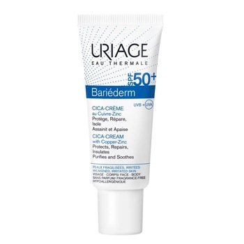 Crema reparatoare cu cupru si zinc SPF 50+ Bariederm Cica Uriage, 40 ml Crema reparatoare cu cupru si zinc SPF 50+ Bariederm Cica Uriage, 40 ml