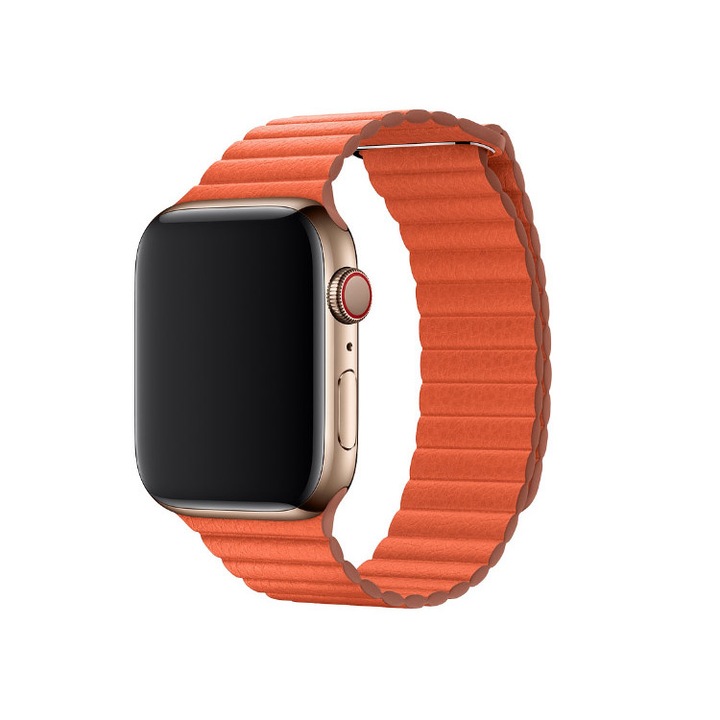 Curea compatibila cu Apple Watch 1/2/3/4, Zale din Piele, Leather Loop, 40mm, Portocaliu