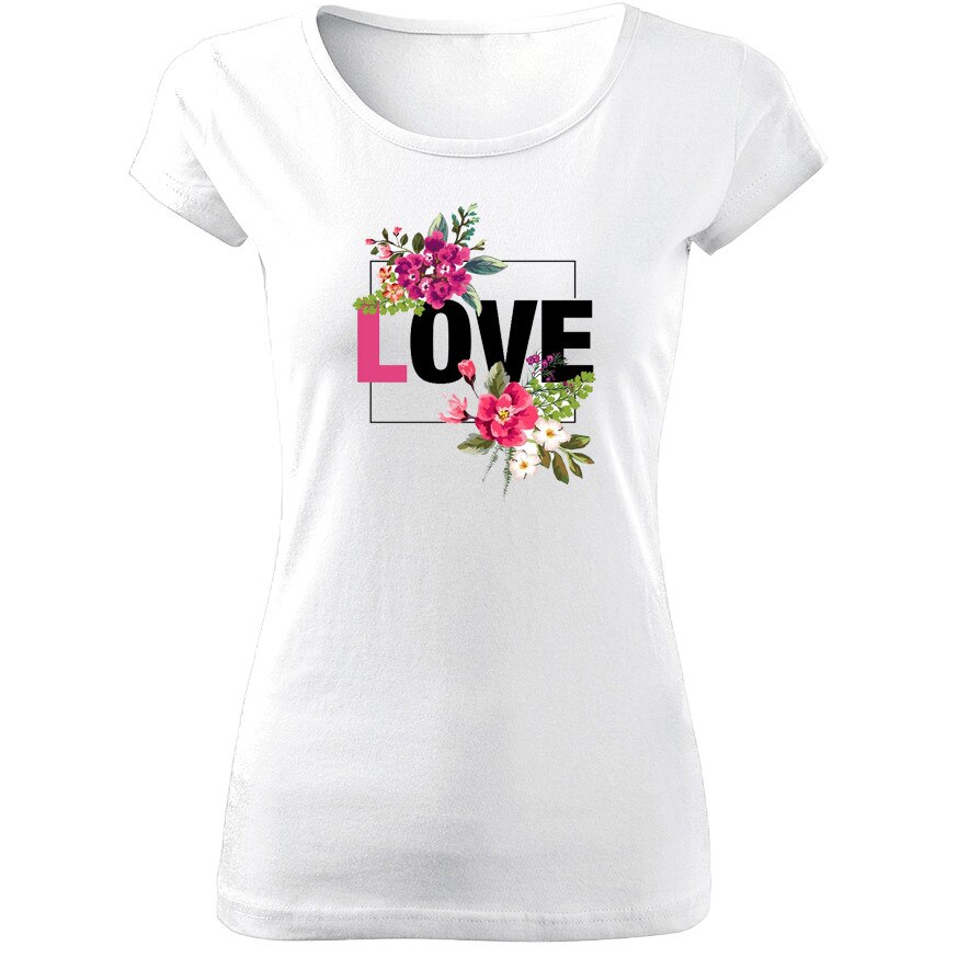 Tricou de dama ALB Love Flower COD TD014,Marime:XL