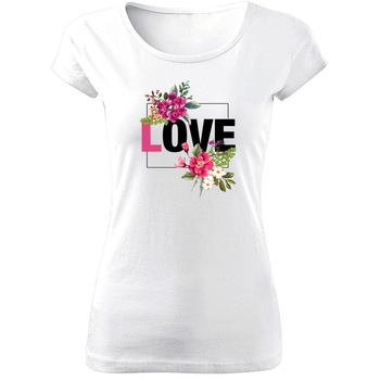 Tricou de dama ALB Love Flower COD TD014,Marime:XL Tricou de dama ALB Love Flower COD TD014,Marime:XL