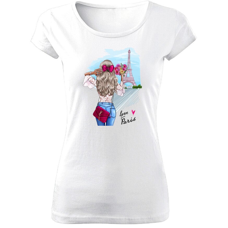 Tricou de dama ALB Love from Paris COD TD012,Marime:XL
