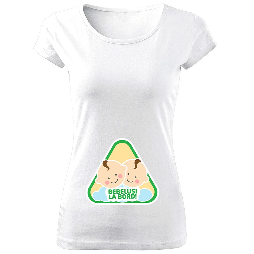 Tricou alb de dama Bebelusi la bord - gemeni S115,Marime:XL