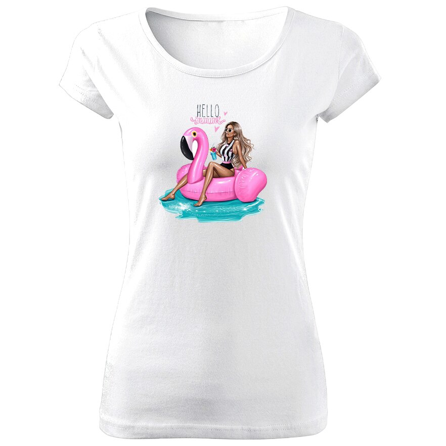 Tricou de dama ALB Hello summer COD TD055,Marime:XL
