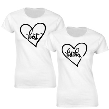 Pachet 2 tricouri Albe de dama Best Bitches COD P646,Marime:L Pachet 2 tricouri Albe de dama Best Bitches COD P646,Marime:L