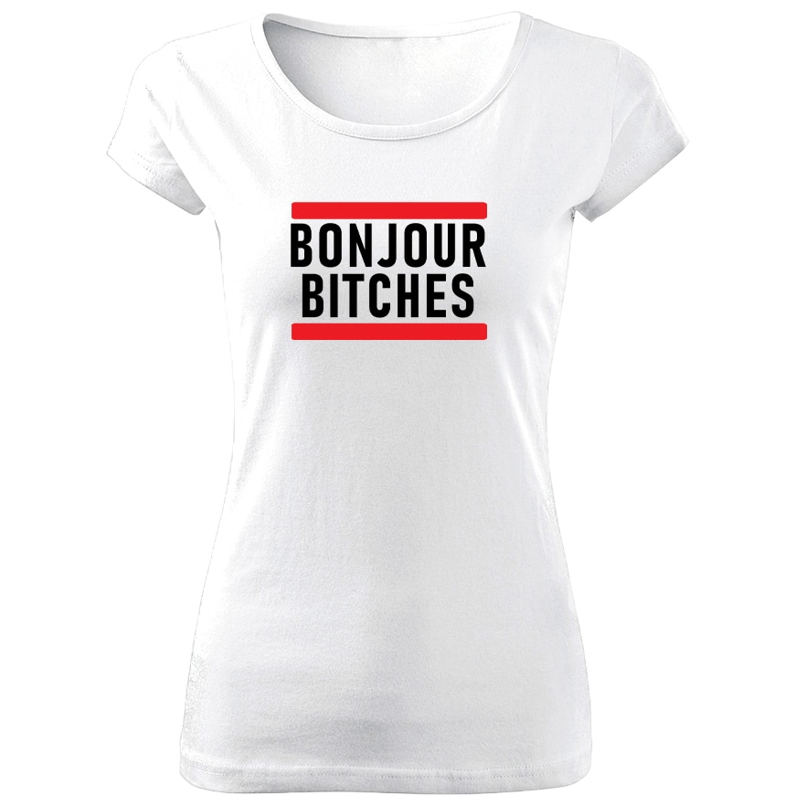 Tricou de dama ALB Bonjour Bitches COD TD0035,Marime:XL