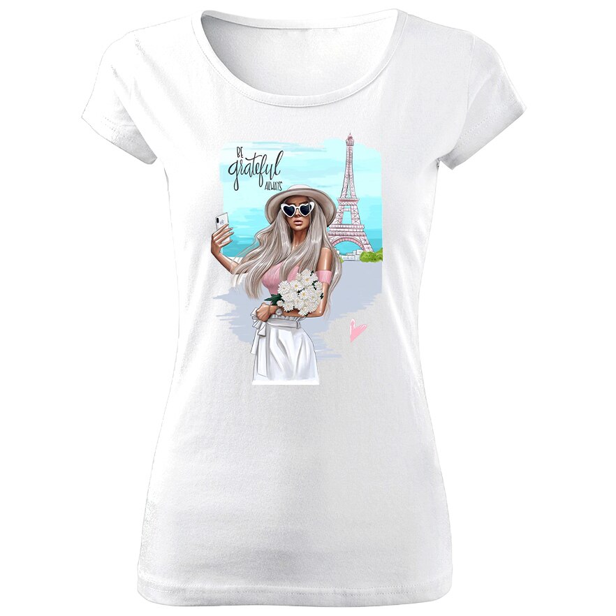Tricou de dama ALB Be Greatful Always COD TD0034,Marime:XL