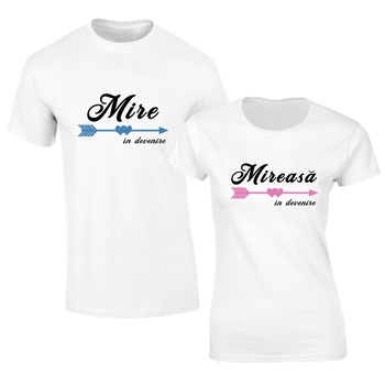 Set de tricouri albe Mire si mireasa in devenire S104,Marime:XL Set de tricouri albe Mire si mireasa in devenire S104,Marime:XL